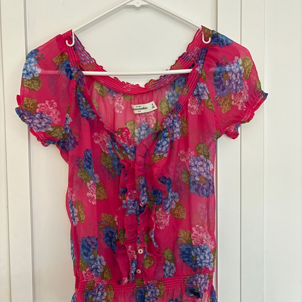 Abercrombie & Fitch Pink and Blue Floral Blouse